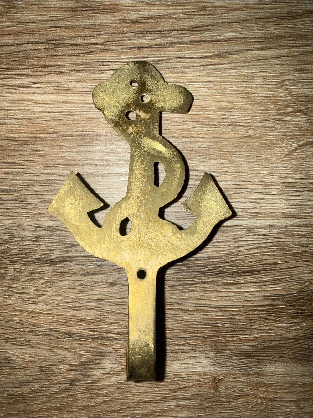 Vintage Brass Anchor & Nautical Scene Wall Hooks - Gold